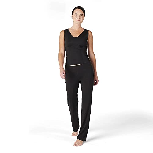 No Nonsense Black Flared Yoga Pants for Women - Wide Waistband, Relaxed Fit, 32.5" Inseam